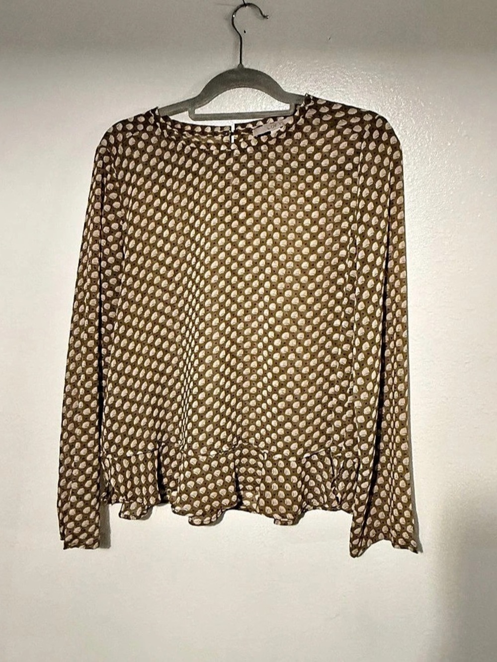 LOFT Women's Polka Dot Blouse in Brown & White Size Medium